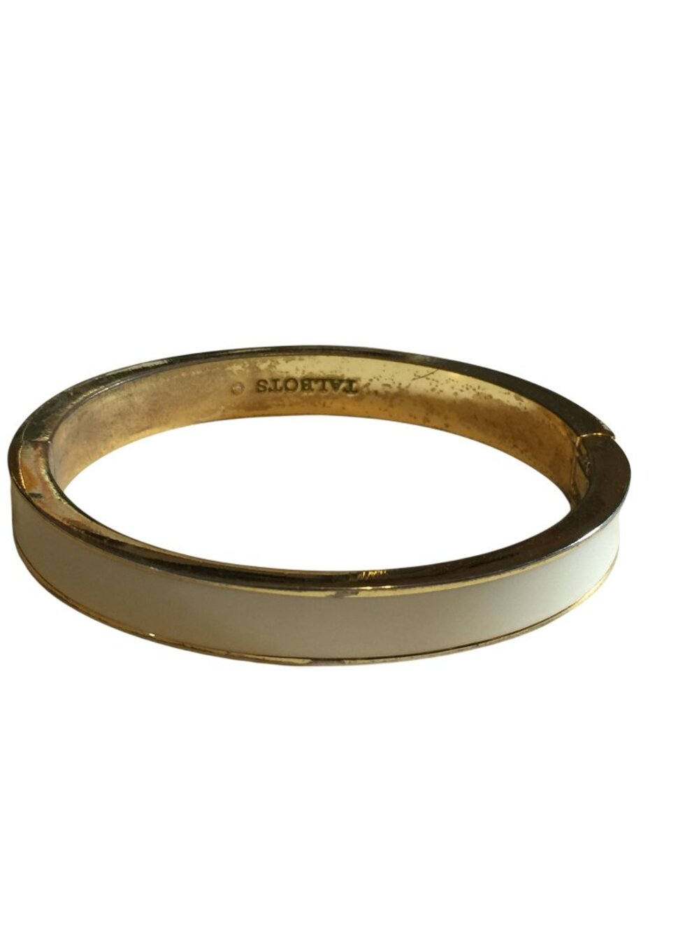 Vintage Talbots Gold-Tone & Cream Enamel Hinged Bangle Bracelet Classic Cuff